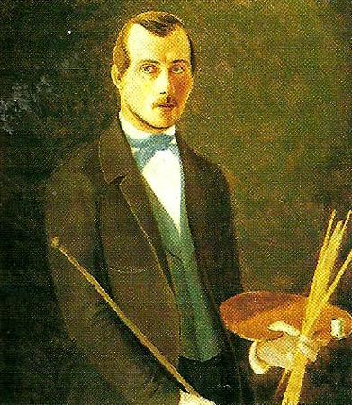 broderna von wrights sjalvportratt med palett Spain oil painting art